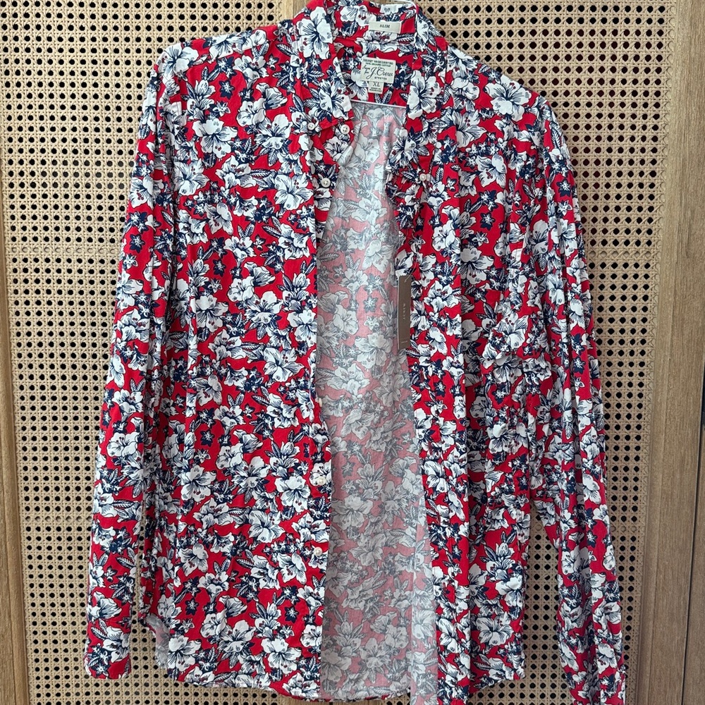 J. Crew Red and White Floral Shirt